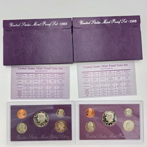 1988 & 1989 United States Mint Proof Sets  2 Complete 5-Coin U.S. Proof Sets With Boxes & COA Cards