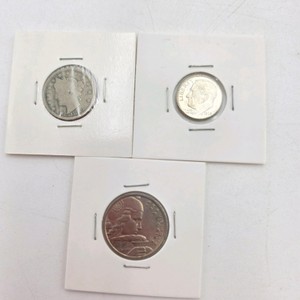 1883 Liberty V Nickel, 1952 90% Silver Roosevelt Dime & 1955 France 100 Francs Coin Lot