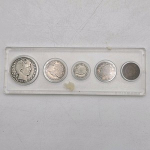 1902 Barber Half Dollar, 1900 Barber Quarter, Barber Dimes & 1906 Indian Head Cent Lot  Approx. 0.68 Oz Silver