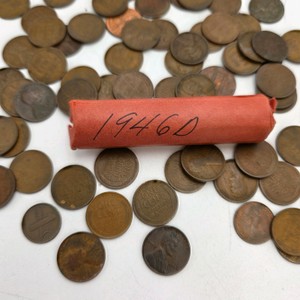 Unsearched Full Roll Lincoln Wheat Pennies Marked 1946-D – Estate Fresh Untouched Coin Roll – No Silver Content