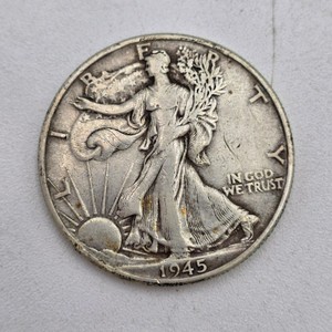 1945 Walking Liberty Half Dollar – 90% Silver – .36169 Troy Oz Silver – WWII Era U.S. Coin