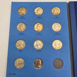 Washington Head Quarter Album Page w 9 Silver Quarters  1960-1964  Approx. 1.62756 Troy Oz Silver