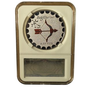 Sagittarius Zodiac Silver-Tone Coin-Style Medallion in Display Case