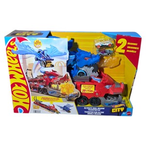 Hot Wheels City Ultimate Dual Dragon Transporter 2-in-1 Playset with 2 Cars