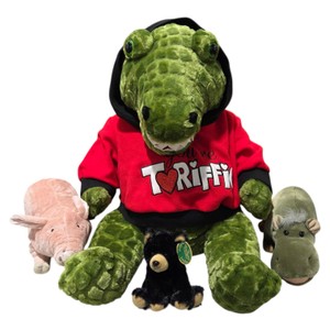 Large Green Crocodile Plush with 3 Small Animal Plush Toys  Lot of 4