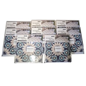 Lot of 80 Peel & Stick Floor Tiles 11.8 Blue White Geometric Pattern  New