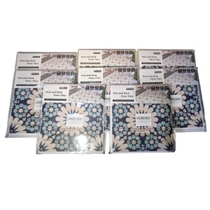 Lot of 80 Peel & Stick Floor Tiles 11.8 Blue White Geometric Pattern  New