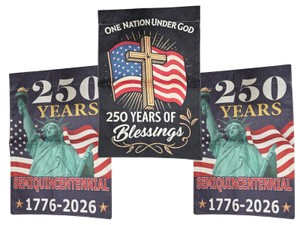 Lot of 3 Patriotic Garden Flags 12 x 18  250 Years 1776-2026 & One Nation Under God