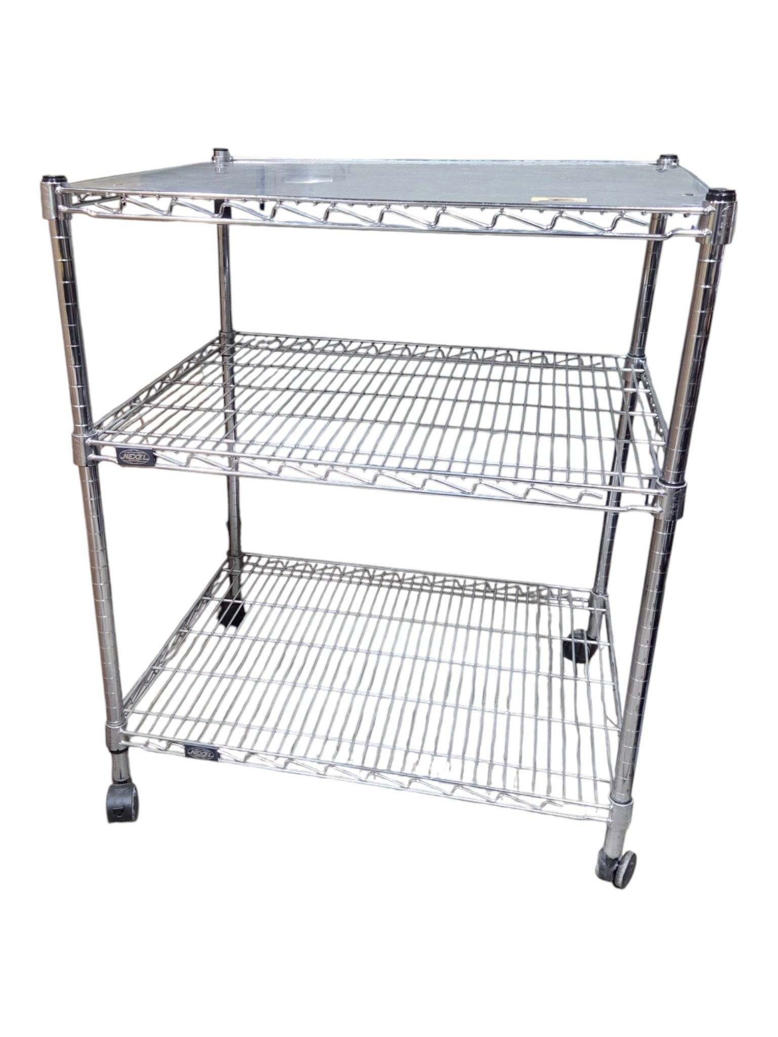 Estimated MSRPnew retail $475$550. Pre owned Nexel Chrome Wire Rolling Cart With 3 Shelves  36 x 30 x 24