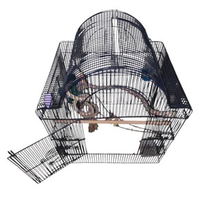 Large Metal Bird Cage w Perches, Toys & Feeding Cups  UsedDirty  Bottom Tray & Grate MissingOpen  Parts or Repair