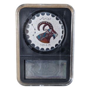 Aries Zodiac Collectible Round With Colorized Ram Design and Display Case