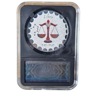 Libra Zodiac Collectible Round With Colorized Scales Design and Display Case