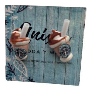 Novelty Iced Coffee Cup Stud Earrings with Straws  1 Pair