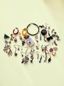 Large Lot of 45 Mismatched Costume Earrings  Stud, Hoop, Dangle & Clip-On
