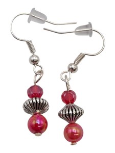 Silver-Tone Red & Pink Beaded Dangle Earrings  1 Pair