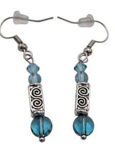 Silver-Tone Blue Beaded Spiral Dangle Earrings  1 Pair