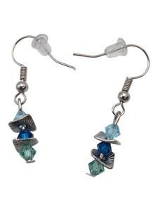 Handmade Silver-Tone Blue & Aqua Faceted Bead Dangle Earrings  1 Pair