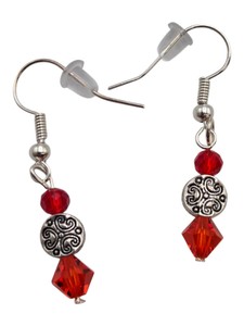 Silver-Tone Red & Orange Faceted Bead Dangle Earrings  1 Pair