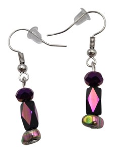 Purple Black Iridescent Beaded Dangle Earrings  1 Pair