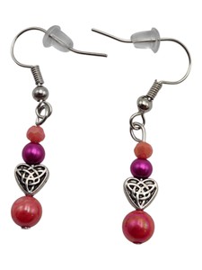 Pink Beaded Celtic Knot Heart Silver-Tone Dangle Earrings  1 Pair