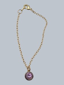 Gold-Tone Chain Bracelet with Purple Rhinestone Pendant & Lobster Clasp