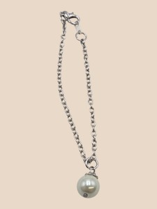 Silver-Tone Chain Bracelet with Faux Pearl Dangle Charm