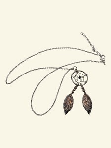 Silver-Tone Dreamcatcher Pendant Necklace with Double Feather Charms