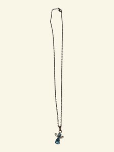 Blue Crystal Angel Pendant Necklace with Dark-Tone Chain