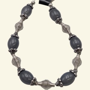 Gray Beaded Anklet with Silver-Tone Accent Beads & Anchor Charms