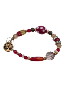 Red Beaded Bracelet with Tree of Life Charm & Rhinestone Spacers