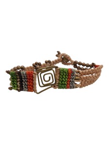 Boho Multicolor Woven Beaded Bracelet  Gold-Tone Geometric Spiral & Bell Closure