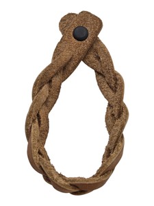 Brown Braided Leather Bracelet with Snap Closure