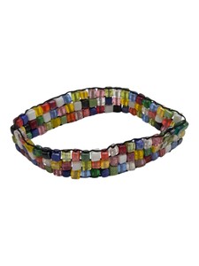 Multicolor Square Bead Wide Cuff Bracelet  Black Woven Cord