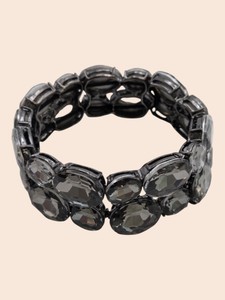 Smoky Gray Faceted Rhinestone Stretch Statement Bracelet  Gunmetal-Tone