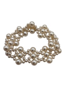 White Faux Pearl Lattice Stretch Cuff Bracelet  Assorted-Size Beads