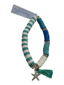 Turquoise, Blue & White Heishi Bead Stretch Bracelet  Starfish Charm & Tassel