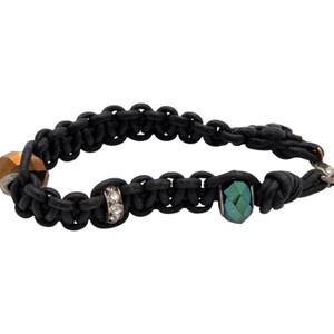 Black Braided Cord Bracelet with Faceted Beads & Rhinestone Spacer