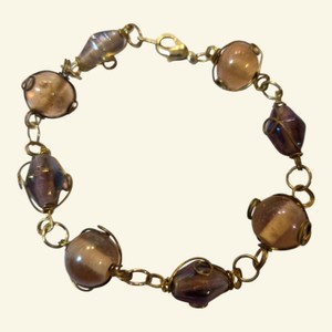 Purple & Smoky Brown Wire-Wrapped Bead Bracelet  Gold-Tone Lobster Clasp