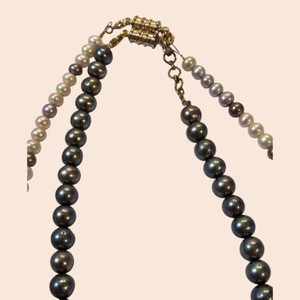 Lot of 2 Multicolor Pearl-Look Bead Necklaces  Black, Gray, Cream & Lavender
