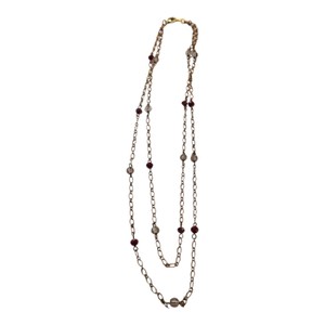 Double-Strand Gold-Tone Chain Necklace with Red & Clear Bead Accents