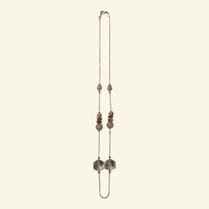 Gold-Tone Long Station Necklace with Clear Faceted & Blush Beads