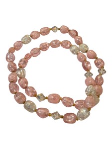 Pink & Clear Crackle-Style Beaded Long Strand Necklace