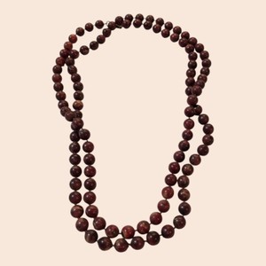 Lot of 2 Long Burgundy Marbled Round Bead Necklaces