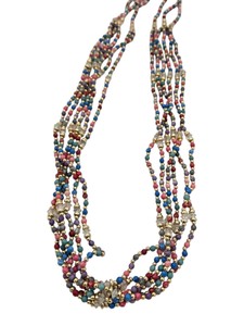 Multi-Strand Multicolor Beaded Statement Necklace with Gold-Tone Spacers