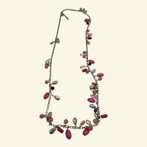 LOFT Silver-Tone Pink Multicolor Beaded Charm Necklace
