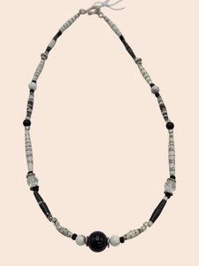 Black & White Rolled Paper Bead Necklace with Clear Accents