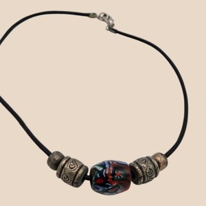 Multicolor Art Glass Bead Necklace with Silver-Tone Spiral Accent Beads