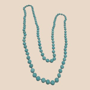 Long Graduated Turquoise-Color Stone Bead Necklace  Knotted Strand