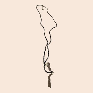 BCBGeneration Black Wrapped Cord Double Chain Tassel Statement Necklace