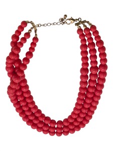 Triple-Strand Coral-Color Graduated Bead Statement Necklace  Gold-Tone Clasp